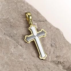 Gold Plated On Sterling Silver Budded Cross Pendant -Fashion Accessories Store 925 sterling silver cross pendant silver on gold pe crs15 gs rock 2 up 2000