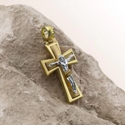 Gold Plated On Sterling Silver Byzantine Crucifix Cross Pendant -Fashion Accessories Store 925 sterling silver cross pendant silver on gold pe crs41 gs rock 2 up 2000