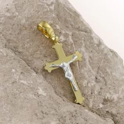 Gold Plated On Sterling Silver Budded Crucifix Cross Pendant -Fashion Accessories Store 925 sterling silver cross pendant silver on gold pe crs9 gs rock 2 up 2000
