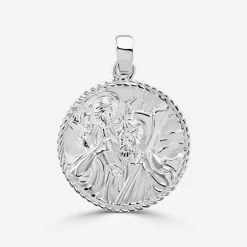 Sterling Silver Round St Christopher Pendant 20mm