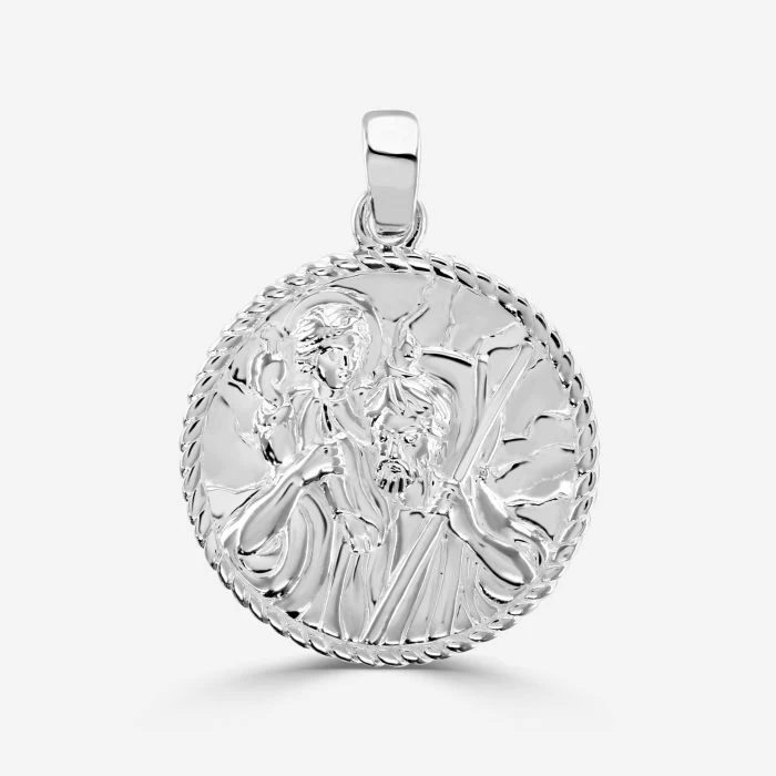 Sterling Silver Round St Christopher Pendant 1 Sterling Silver Round St Christopher Pendant