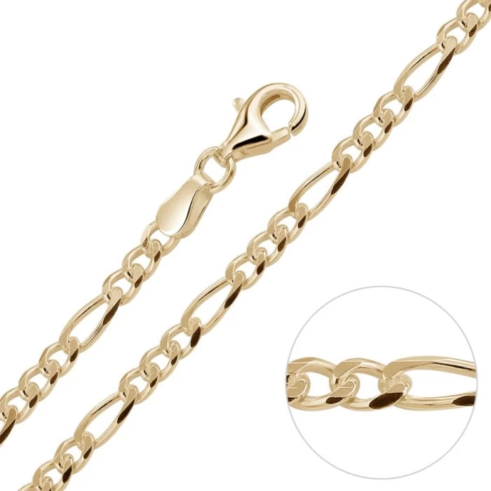 9ct Yellow Gold Plated 3mm Diamond Cut Figaro Chain Necklace 1 9ct Yellow Gold Plated 3mm Diamond Cut Figaro Chain Necklace