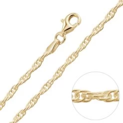 9ct Yellow Gold Plated 2mm Loose Rope Prince Of Wales Chain Necklace
