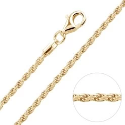 9ct Yellow Gold Plated 1.8mm Diamond Cut Rope Chain Necklace
