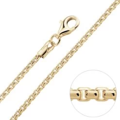 9ct Yellow Gold Plated 2mm Rounded Box Chain Necklace -Fashion Accessories Store 9ct gold plated sterling silver rounded box chain 2mm 900px