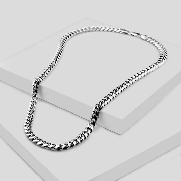 Sterling Silver 7mm Diamond Cut Cuban Chain Necklace 1 Sterling Silver 7mm Diamond Cut Cuban Chain Necklace