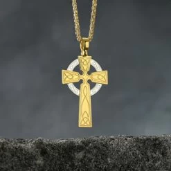 Gold Plated On Sterling Silver Celtic Cross Necklace