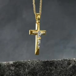 Gold Plated On Sterling Silver Crucifix Cross Necklace
