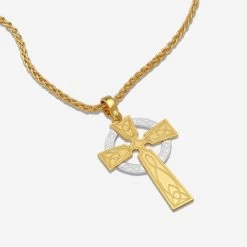Gold Plated On Sterling Silver Celtic Cross Necklace -Fashion Accessories Store gold plated silver cross necklace chain opt flat 2000q6 nk pe crs38 gs tchygsp25