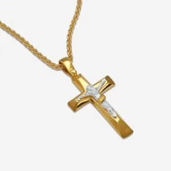 Gold Plated On Sterling Silver Crucifix Cross Necklace -Fashion Accessories Store gold plated silver cross necklace chain opt flat 2000q6 nk pe crs39 gs tchygsp25