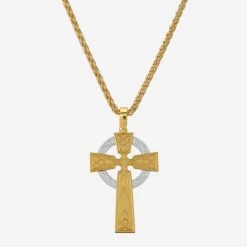 Gold Plated On Sterling Silver Celtic Cross Necklace -Fashion Accessories Store gold plated silver cross necklace chain opt hang far 2000q6 nk pe crs38 gs tchygsp25
