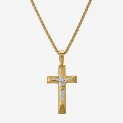 Gold Plated On Sterling Silver Crucifix Cross Necklace -Fashion Accessories Store gold plated silver cross necklace chain opt hang far 2000q6 nk pe crs39 gs tchygsp25