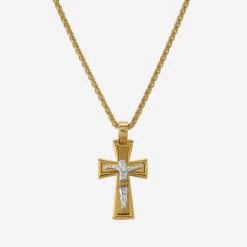 Gold Plated On Sterling Silver Byzantine Crucifix Cross Necklace -Fashion Accessories Store gold plated silver cross necklace chain opt hang far 2000q6 nk pe crs41 gs tchygsp25
