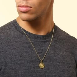 Gold Plated Sterling Silver20mm Round St Christopher Necklace With Curb Chain