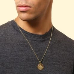 Gold Plated Sterling Silver24mm Round St Christopher Necklace With Curb Chain