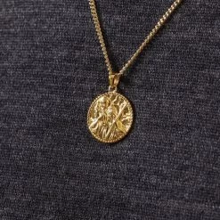 Gold Plated Sterling Silver20mm Round St Christopher Necklace With Curb Chain -Fashion Accessories Store gold plated silver st christopher necklace curb chain super ygstcrp20 ygcu2 2000q6