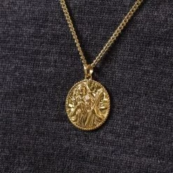 Gold Plated Sterling Silver24mm Round St Christopher Necklace With Curb Chain -Fashion Accessories Store gold plated silver st christopher necklace curb chain super ygstcrp24 ygcu24 2000q6
