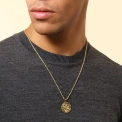 Gold Plated Sterling Silver24mm Round St Christopher Necklace With Rope Chain