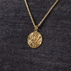 Gold Plated Sterling Silver20mm Round St Christopher Necklace With Rope Chain -Fashion Accessories Store gold plated silver st christopher necklace rope chain super ygstcrp20 ygro18 2000q6