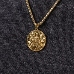 Gold Plated Sterling Silver24mm Round St Christopher Necklace With Rope Chain -Fashion Accessories Store gold plated silver st christopher necklace rope chain super ygstcrp24 ygro23 2000q6