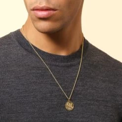 Gold Plated Sterling Silver20mm Round St Christopher Necklace With Spiga Chain