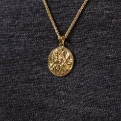 Gold Plated Sterling Silver20mm Round St Christopher Necklace With Spiga Chain -Fashion Accessories Store gold plated silver st christopher necklace spiga chain super ygstcrp20 ygsp19 2000q6 1