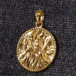 Gold Plated Sterling Silver Round St Christopher Pendant -Fashion Accessories Store gold plated silver st christopher pendant near view ygstcrp20