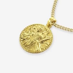 Gold Plated Sterling Silver20mm Round St Christopher Necklace With Curb Chain -Fashion Accessories Store gold plated st christopher necklace curb packshot angle crop ystcrp20 ycu2 2000q6