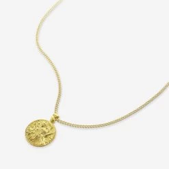 Gold Plated Sterling Silver20mm Round St Christopher Necklace With Curb Chain -Fashion Accessories Store gold plated st christopher necklace curb packshot angle ygstcrp20 ygcu2 2000q6
