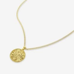 Gold Plated Sterling Silver24mm Round St Christopher Necklace With Curb Chain -Fashion Accessories Store gold plated st christopher necklace curb packshot angle ygstcrp24 ygcu24 2000q6
