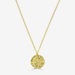Gold Plated Sterling Silver24mm Round St Christopher Necklace With Curb Chain -Fashion Accessories Store gold plated st christopher necklace curb packshot front ystcrp24 ycu24 2000q6