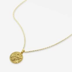 Gold Plated Sterling Silver20mm Round St Christopher Necklace With Rope Chain -Fashion Accessories Store gold plated st christopher necklace rope packshot angle ygstcrp20 ygro18 2000q6