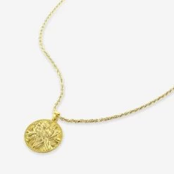 Gold Plated Sterling Silver24mm Round St Christopher Necklace With Rope Chain -Fashion Accessories Store gold plated st christopher necklace rope packshot angle ygstcrp24 ygro23 2000q6