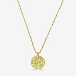 Gold Plated Sterling Silver24mm Round St Christopher Necklace With Rope Chain -Fashion Accessories Store gold plated st christopher necklace rope packshot front ystcrp24 yro23 2000q6