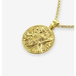 Gold Plated Sterling Silver20mm Round St Christopher Necklace With Spiga Chain -Fashion Accessories Store gold plated st christopher necklace spiga packshot angle crop ystcrp20 ysp19 2000q6