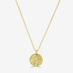 Gold Plated Sterling Silver24mm Round St Christopher Necklace With Spiga Chain -Fashion Accessories Store gold plated st christopher necklace spiga packshot front ystcrp24 ysp25 2000q6