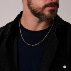 9ct Gold Plated Sterling Silver 3.5mm Anchor Chain -Fashion Accessories Store gold plated sterling silver anchor chain male model close view tchygantr35 2000q6