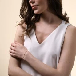 Yellow Gold Plated Sterling Silver 2mm Ball Bead Link Bracelet -Fashion Accessories Store gold plated sterling silver ball bead bracelet female model far view tchygbrbd2 2000q6