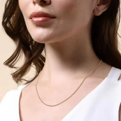 9ct Yellow Gold Plated 1.5mm Ball Bead Chain Necklace 9 9ct Yellow Gold Plated 1.5mm Ball Bead Chain Necklace -Fashion Accessories Store gold plated sterling silver ball bead chain female model close view tchygbd15 2000q6