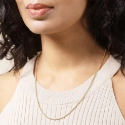 9ct Yellow Gold Plated 2mm Rounded Box Chain Necklace -Fashion Accessories Store gold plated sterling silver box chain female model near vw tchygbxr2 2000q6