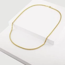 9ct Gold Plated Sterling Silver 2.3mm Box Chain Necklace -Fashion Accessories Store gold plated sterling silver box chain whole view grey tchygbx23 2000q6