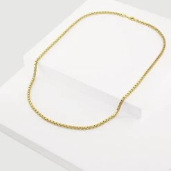 9ct Gold Plated Sterling Silver 2.8mm Box Chain Necklace -Fashion Accessories Store gold plated sterling silver box chain whole view grey tchygbx28 2000q6