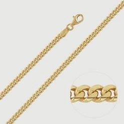 9ct Yellow Gold Plated Sterling Silver 3.5mm Diamond Cut Cuban Chain