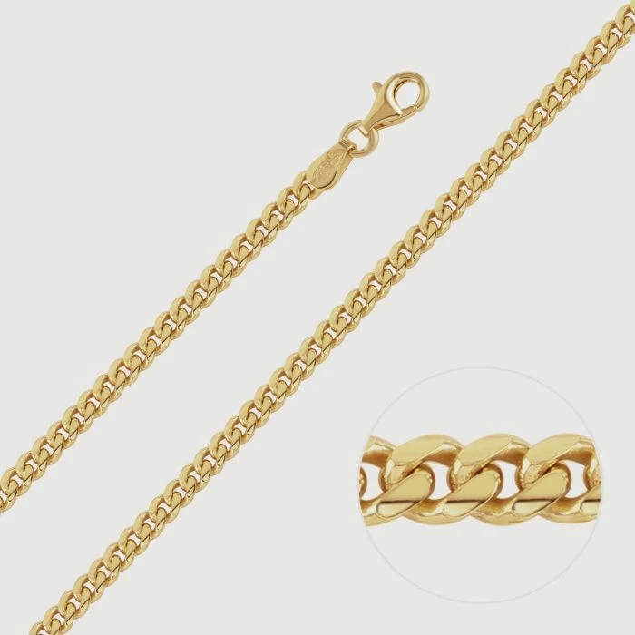 9ct Yellow Gold Plated Sterling Silver 3.5mm Diamond Cut Cuban Chain 1 9ct Yellow Gold Plated Sterling Silver 3.5mm Diamond Cut Cuban Chain