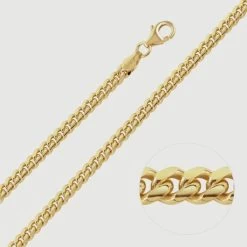 9ct Yellow Gold Plated Sterling Silver 4.2mm Diamond Cut Cuban Chain