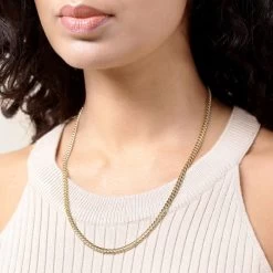 9ct Yellow Gold Plated Sterling Silver 4.2mm Diamond Cut Cuban Chain -Fashion Accessories Store gold plated sterling silver cuban chain female model near vw tchygcbn42 2000q6