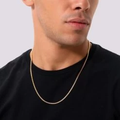 9ct Yellow Gold Plated Sterling Silver 2.7mm Diamond Cut Cuban Chain -Fashion Accessories Store gold plated sterling silver cuban chain male model close view tchygcbn27 2000q6