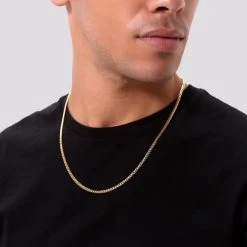 9ct Yellow Gold Plated Sterling Silver 3.5mm Diamond Cut Cuban Chain 13 9ct Yellow Gold Plated Sterling Silver 3.5mm Diamond Cut Cuban Chain -Fashion Accessories Store gold plated sterling silver cuban chain male model close view tchygcbn35 2000q6