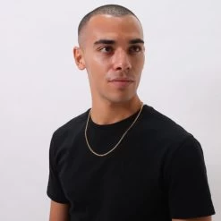 9ct Yellow Gold Plated Sterling Silver 4.2mm Diamond Cut Cuban Chain -Fashion Accessories Store gold plated sterling silver cuban chain male model far view tchygcbn42 2000q6