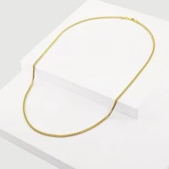 9ct Yellow Gold Plated Sterling Silver 2.7mm Diamond Cut Cuban Chain -Fashion Accessories Store gold plated sterling silver cuban chain whole view grey tchygcbn27 2000q6